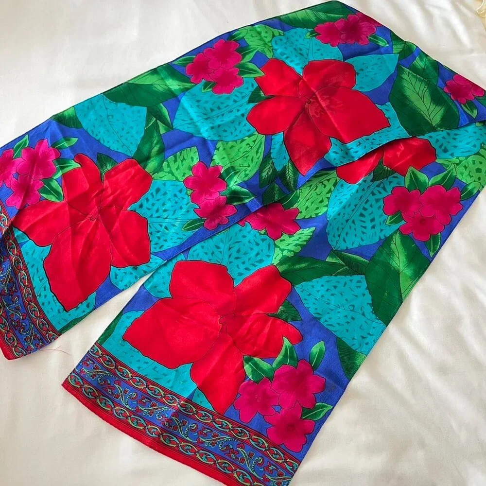Vintage‎ floral vibrant silk scarf
